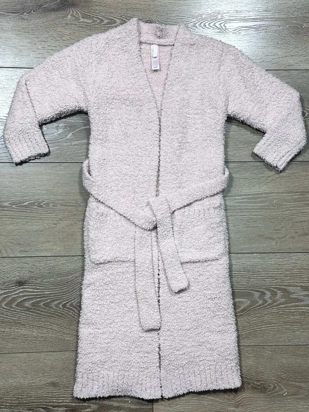 Skims Kids Cozy Knit Fluffy Robe Pale Pink Tie Waist